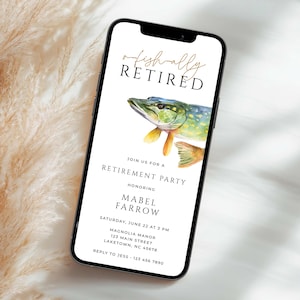 Modèle numérique d'invitation à la retraite pour la pêche, invitation électronique à une fête de retraite pour hommes sur le thème de la pêche, invitation pour retraités O-Fish-Ally pour téléphone