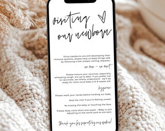 Digital New Baby Rules for Visitors, Minimalist Editable Newborn Visitor Information Template, Electronic Newborn Rules for Visiting, MC1
