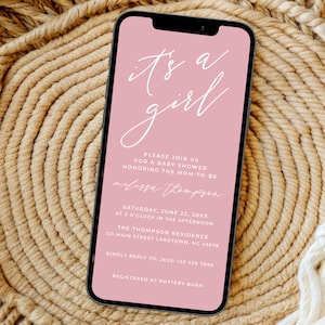 Blush Pink Baby Shower Invitation for Phone, Pink Modern Shower Evite, Digital Baby Shower Evite, Girl Baby Shower Text Message Invite, SC2