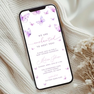 Enchanted to Meet You Baby Shower Invitation, We&#39;re Enchanted to Meet You Butterfly Baby Shower Evite, Purple Butterfly Shower Invite, BB9