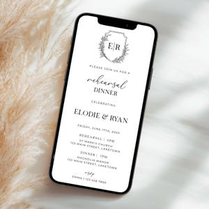 Monogram Rehearsal Dinner Invitation for Phone, Digital Elegant Wedding Monogram Crest Rehearsal Invite for Phone, Rehearsal Crest Evite OM1