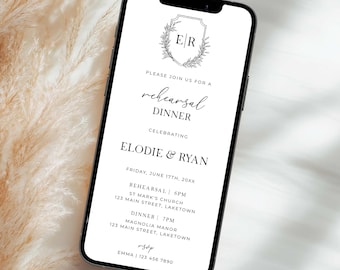 Monogram Rehearsal Dinner Invitation for Phone, Digital Elegant Wedding Monogram Crest Rehearsal Invite for Phone, Rehearsal Crest Evite OM1