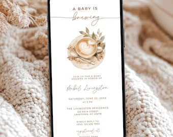 Coffee Baby Shower Invitation for Phone, Digital Baby Is Brewing Invite Editable Template, Minimalist Coffee Bean Baby Shower Evite, BB2