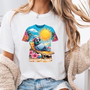 Pigeon Summer Bird Tee, Animal Vintage Shirt, Retro Bird Lover Top, Funny Graphic Apparel Tee, Nature T-shirt Birthday Gift, Gift For Him