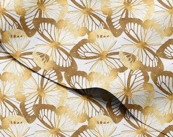 Waterproof Outdoor Fabric by the Yard – Golden Butterflies on White Print 59in Wide (150cm)