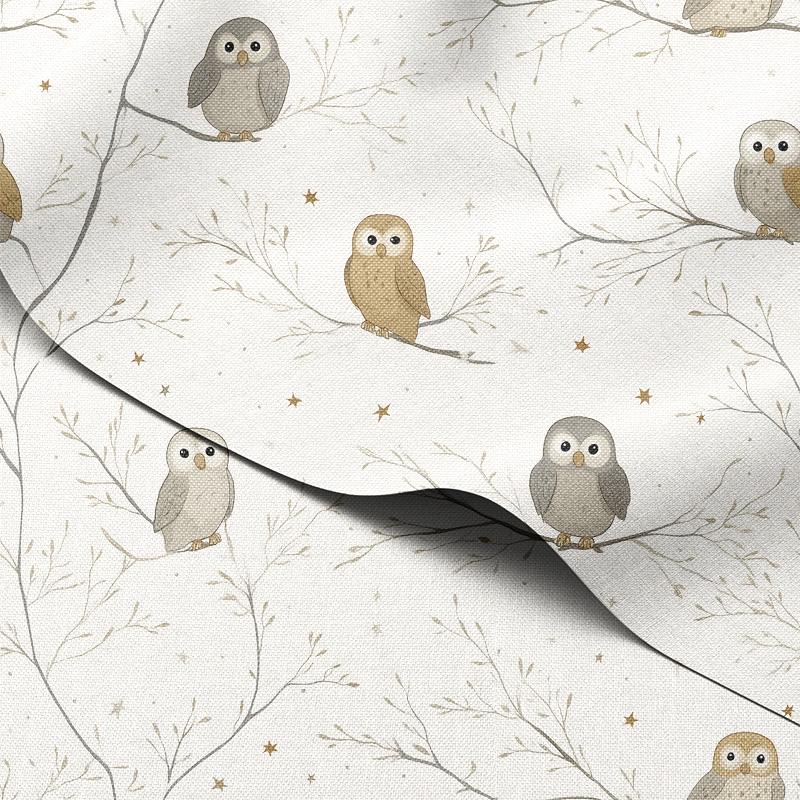 Waterproof Outdoor Fabric by the Yard &ndash; Owls on Branches Stars Neutral Woodland Print 59in Wid