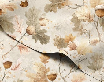 Tela impermeable para exteriores, cortada a medida: estampado de hojas de roble en tonos neutros cálidos y moteado otoñal, 150 cm de ancho.