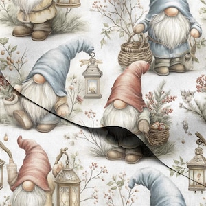 Waterdichte buitenstof op maat gesneden – Scandinavische kerstkabouters blauwe en rode print, 59 inch breed (150 cm)