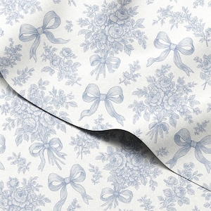 Waterproof Outdoor Fabric by the Yard – Toile de Jouy Bows & Rose Bouquets Print, 59in Wide (150cm)