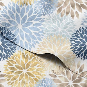 Waterproof Outdoor Fabric by the Yard – Blue Gold Floral Burst Metallic Print 59in Wide (150cm)