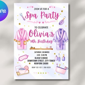 Spa Party Invitation, Spa Girls Birthday Invitation, Tween Birthday Spa Party Invite, Pamper Birthday Glam Party, Editable Canva Template
