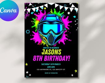Paintball Birthday Invitation, Editable Party Template (Digital Download)