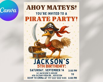 Pirate Birthday Invitation: Skull & Crossbones, Ahoy Matey Theme (Canva Digital Download)