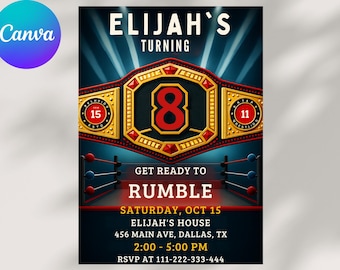 Wrestling Birthday Invitation, Editable Rumble Party Invite (Digital Download)