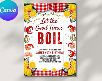 Seafood Boil Geburtstagsfeier-Einladung: Bearbeitbare Canva-Vorlage