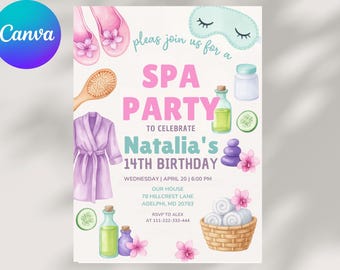 Editable Spa Party Invitation Template: Girls Birthday, Self-Care (5x7 inch, Digital Download)