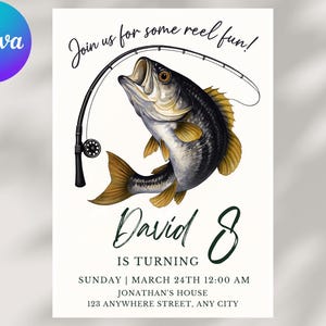 Angeln-Geburtstags-Einladung Vorlage, Angeln einladen, Fisch-Geburtstagseinladung, Reel in the Fun, Jungen-Geburtstags-Einladung druckbar, Canva