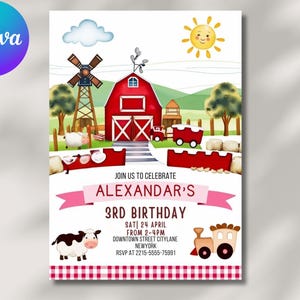 Geburtstagseinladung Bauernhof, Tiere auf dem Bauernhof Party lädt ein, Kinder Geburtstagseinladung, Barnyard Tiere, 5x7 Canvas