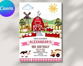 Farm Animals Birthday Invitation: Ranch Party, 5x7(Canva Template)