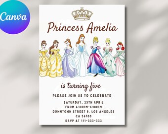 Princess Birthday Invitation: Pink & Gold, Editable (Digital)