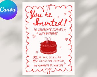 Hand-Drawn Birthday Invitation: Scribble Cocktail Party (Canva Template)