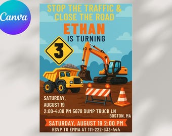 Construction Birthday Invitation, Dump Truck Party Template (Digital Download)