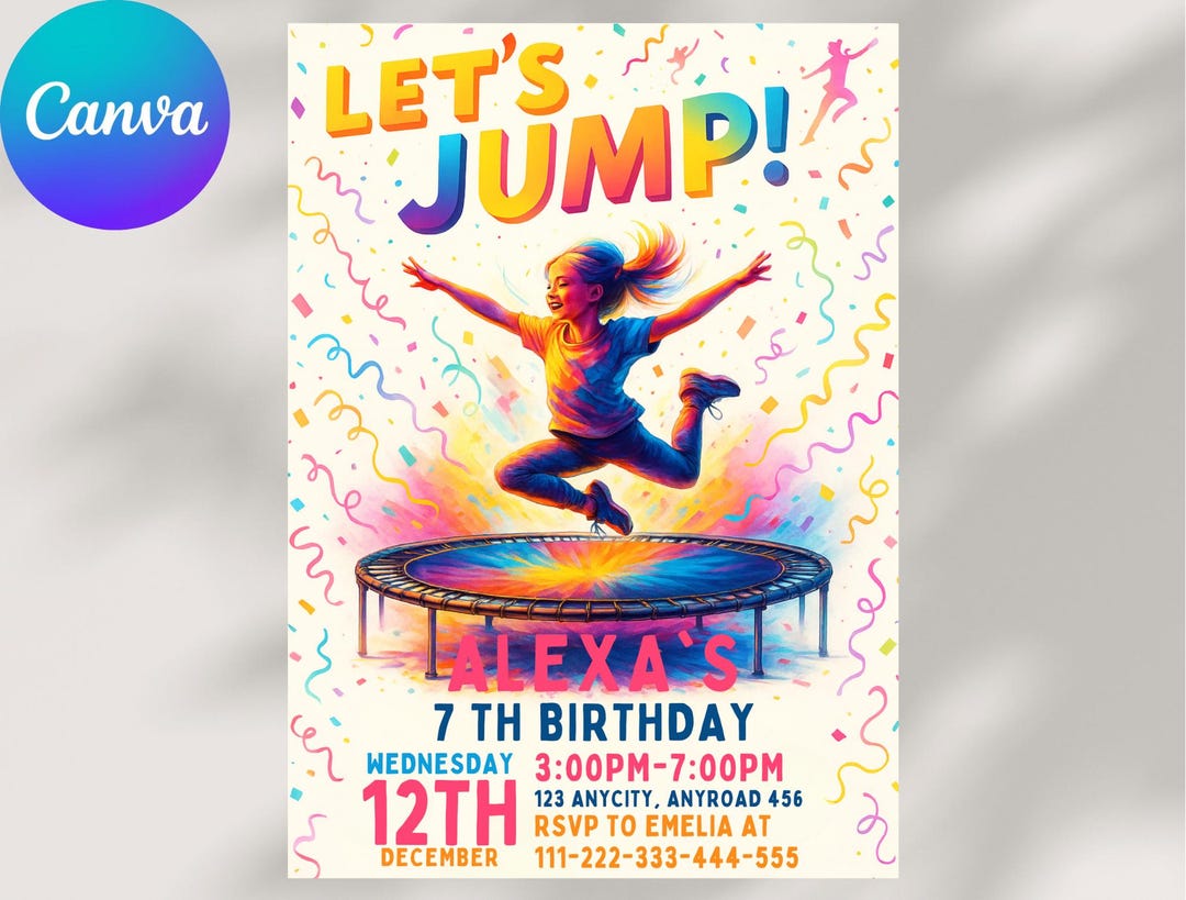 Trampoline Routine Card Let’s Jump Birthday Invite, Printable Trampoline Party Invitation ...