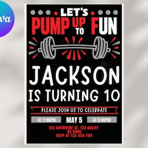 Fitness Birthday Invitation: Gym Theme, Editable Canva Template