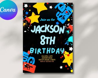 8th Birthday Invitation: Boy Number Party (Instant Download)