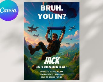Editable Bruh Birthday Invitation: Teen Boy Party, Canva Template)