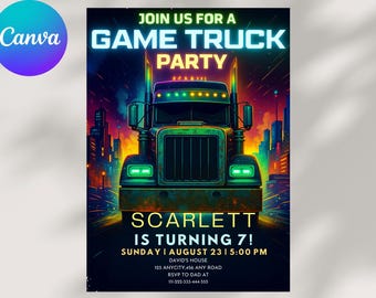 Monster Truck Birthday Invitation: Editable Boys Party Invite (Digital Download, 5x7 inch Template)