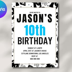 Junge Geburtstagseinladung, Junge Geburtstagseinladungen, 10.Geburtstag, Sofort Download Junge Nummer Einladungen