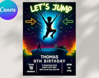 Trampoline Birthday Invitation: Bounce House Jump Party, Editable (Digital Download)