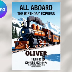 Train Birthday Invitation: All Aboard, Editable Canva Template)