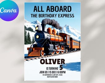 Train Birthday Invitation: All Aboard, Editable Canva Template)