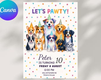 Dog Birthday Party Invitation: Pet Lover Celebration (Editable Canva Template)