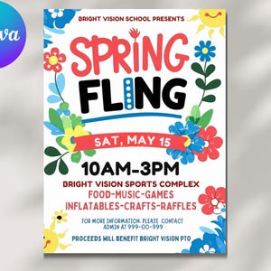 Spring Fling Flyer, Editable Spring Fling Festival Fundraiser Template, Canva