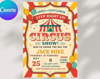 Editable Circus Birthday Invitation, Carnival Party Invite(Instant Download)