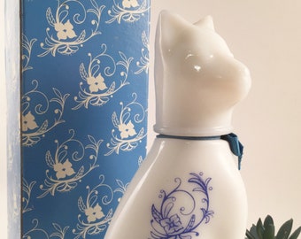 Avon Milk Glass Ming Cat Cologne Bottle in Box Vintage Vanity Scent