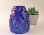 Fenton BLUE Iridescent Carnival Glass Fairy Lamp Top Only Rare Candleholder votive tea light