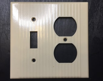 4 Vintage Sierra Ivory Ribbed Electrical Outlet Plate Covers D-8 Art DecoMid Century Modern Home or Office Remodel Hardware Four