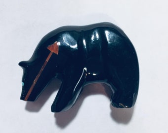 Carved Jet Black Fetish Bear Zuni Over 1 3/8 Inch