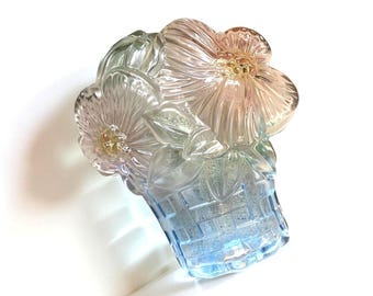 Glass Flower Basket Shaped Dish Bowl Mother's Day Gift Pastel Pink & Blue Gradient