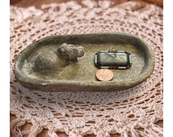 Vintage Soapstone Hippo Dish, Carved Stone Hippopotamus Catchall, Ring Holder, Safari Animal Decor, Curio Shelf Collectible