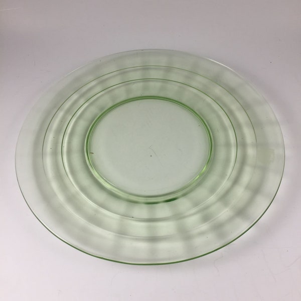 8" Salad Plate Block Optic Green by Anchor Hocking Depression Glass Uranium