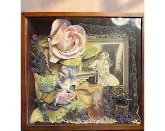 Art victorien Shadow Box, art de l'assemblage, décoration cottagecore romantique