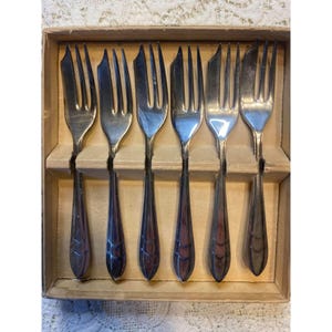 Set 6 Pastry Forks Sheffield England Silver Plated In Original Box Vintage LOXLEY  M.S. Ltd