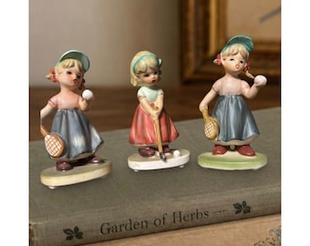 Vintage NAPCO Ceramic Figurines Set Of 3 Girls Sports Theme Tennis Golf Figurines C7365 9901