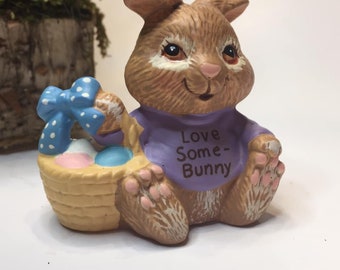 Vintage 1984 Enesco Sitter Critter Love Some Bunny with Easter Basket Ceramic Label on Bottom