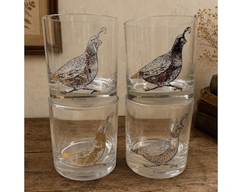 Ensemble de 4 verres à cocktail Quail vintage Couroc Monterey, style Mid-Century, pour whisky sur glace.
